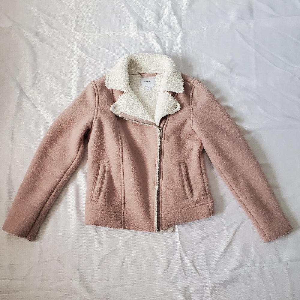 Old Navy Women's Sherpa Moto Jacket, Heather Pink